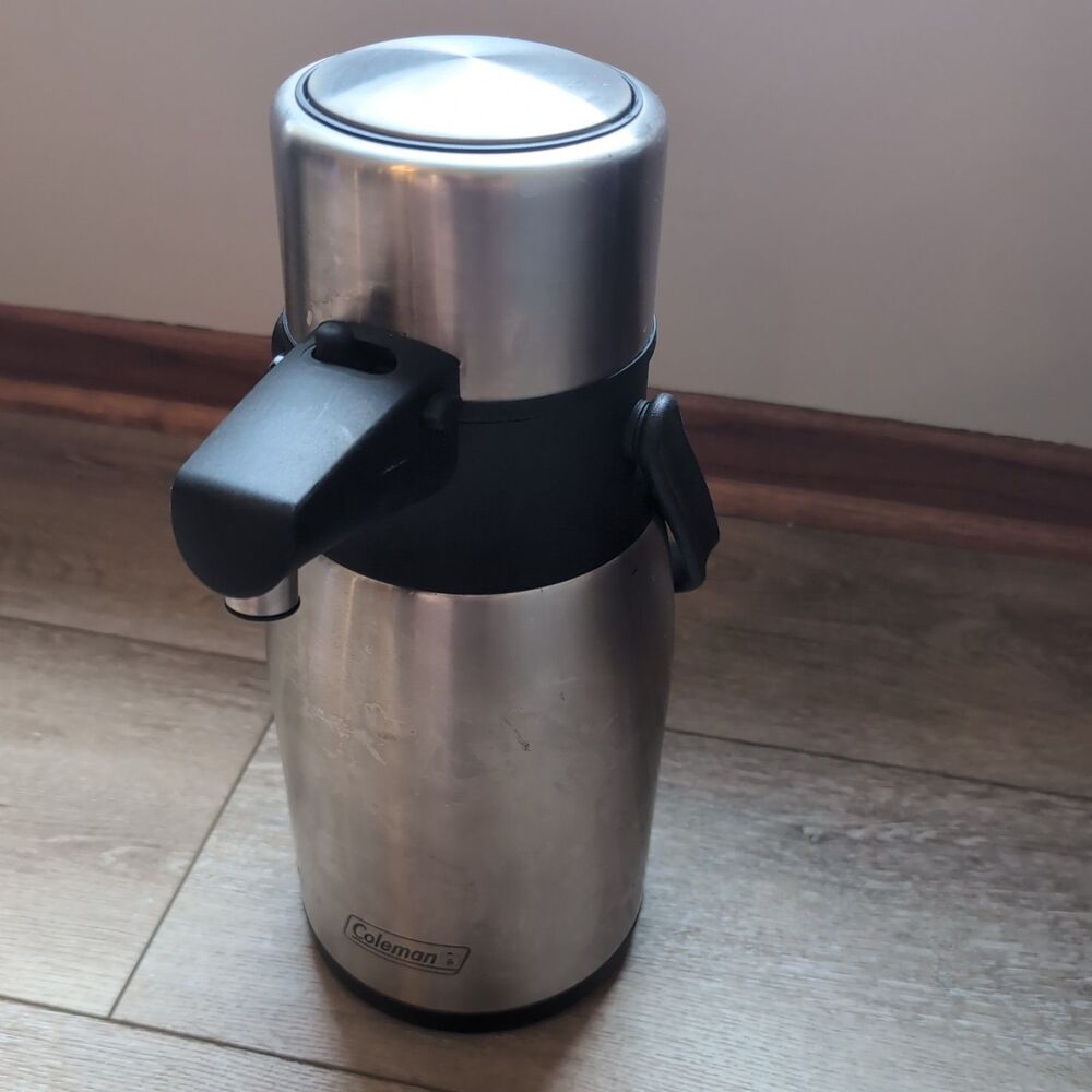 Coleman Vacuum Coffee Thermos Stainless Steel Pump Action Camping With Handle